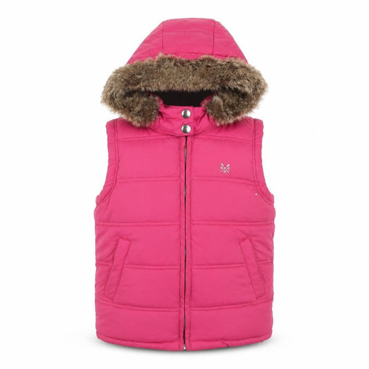 Front view of Crew Clothing Pink Faux Fur Hooded Puffer Gilet 7 Years