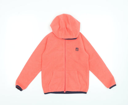 Additional front view of Hi Gear girls’ pink fleece hooded full zip jacket 7-8 years outdoor layer