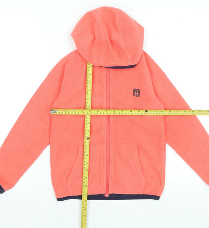 Back view of Hi Gear girls’ pink fleece hooded full zip jacket 7-8 years outdoor layer