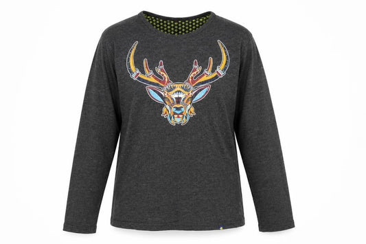 Front view of Joe Browns Women’s Grey Cotton Long Sleeve Deer Print T-Shirt, size S