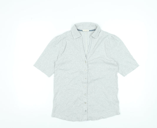 White Stuff Women Grey Button-Up Collared Short Sleeve Cotton Blend Shirt Size 10