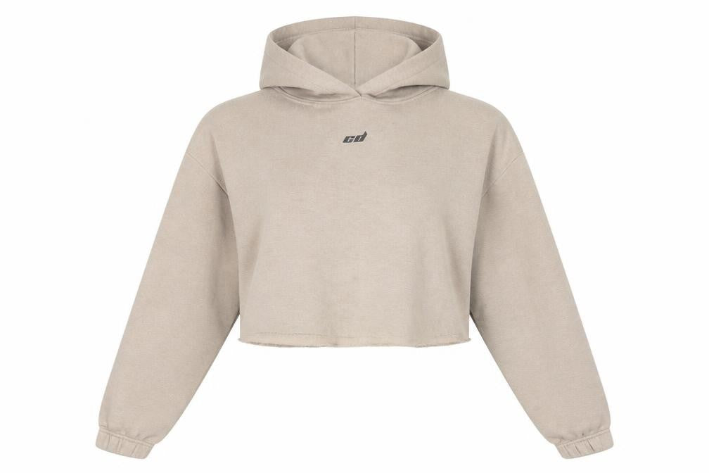 Criminal Damage Women Beige Cropped Hoodie Size M Long Sleeve Pullover