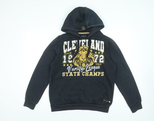 Brave Soul Men's Black Pullover Hoodie M Varsity Graphic Lion Print