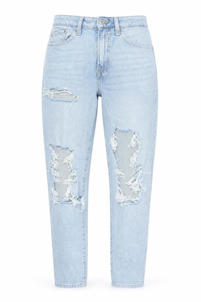 H&M Women’s Blue Mom Jeans Size 10 High Waist Distressed Denim
