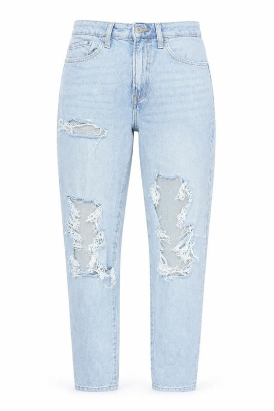 H&M Women’s Blue Mom Jeans Size 10 High Waist Distressed Denim
