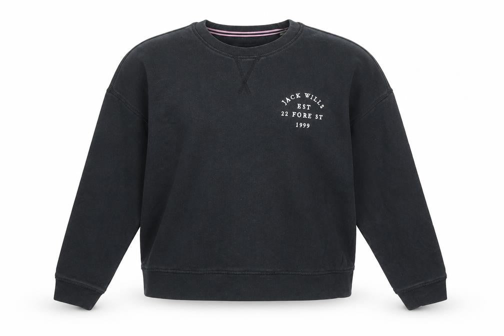 Jack Wills Womens Black UK 12 Cotton Crew Neck Pullover Sweatshirt