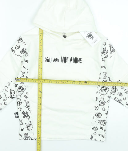 Preloved Marks and Spencer Boys White Graphic Pullover Hoodie 7-8 Years Cotton Blend - Back