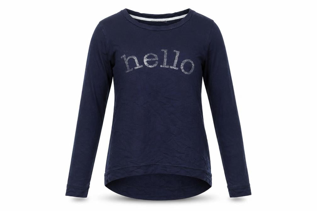 Oasis Women Blue Long Sleeve Hello Glitter T-Shirt Size S