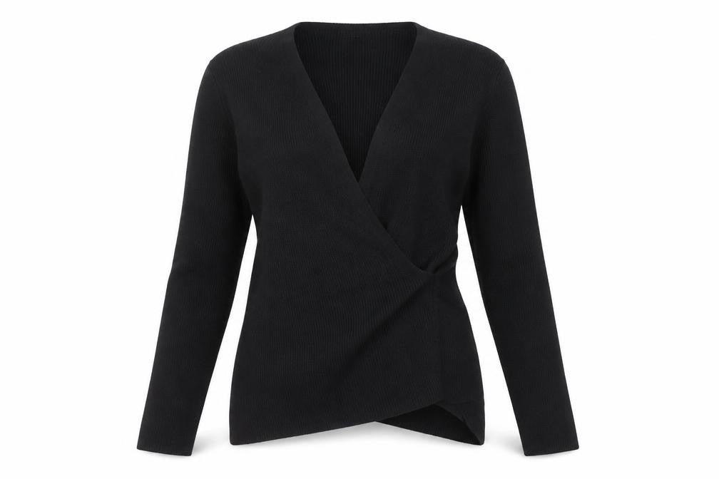 M&Co Women's Black 2XL Wrap V-Neck Long Sleeve Knit Jumper