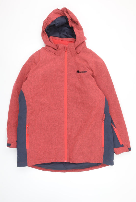 The Edge Men's Red Hooded Parka Jacket Size 34 Windproof Water Resistant