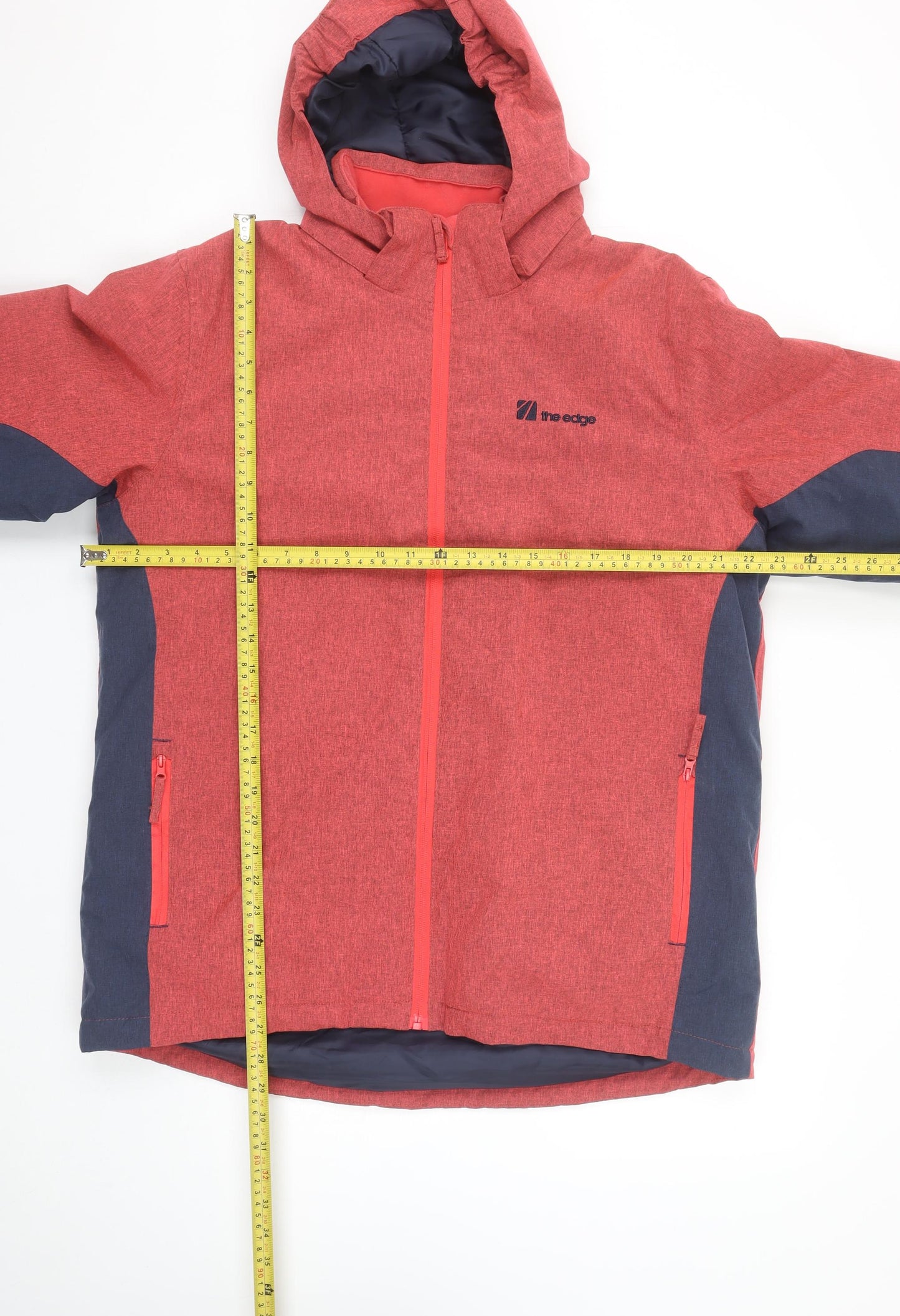 The Edge Men's Red Hooded Parka Jacket Size 34 Windproof Water Resistant