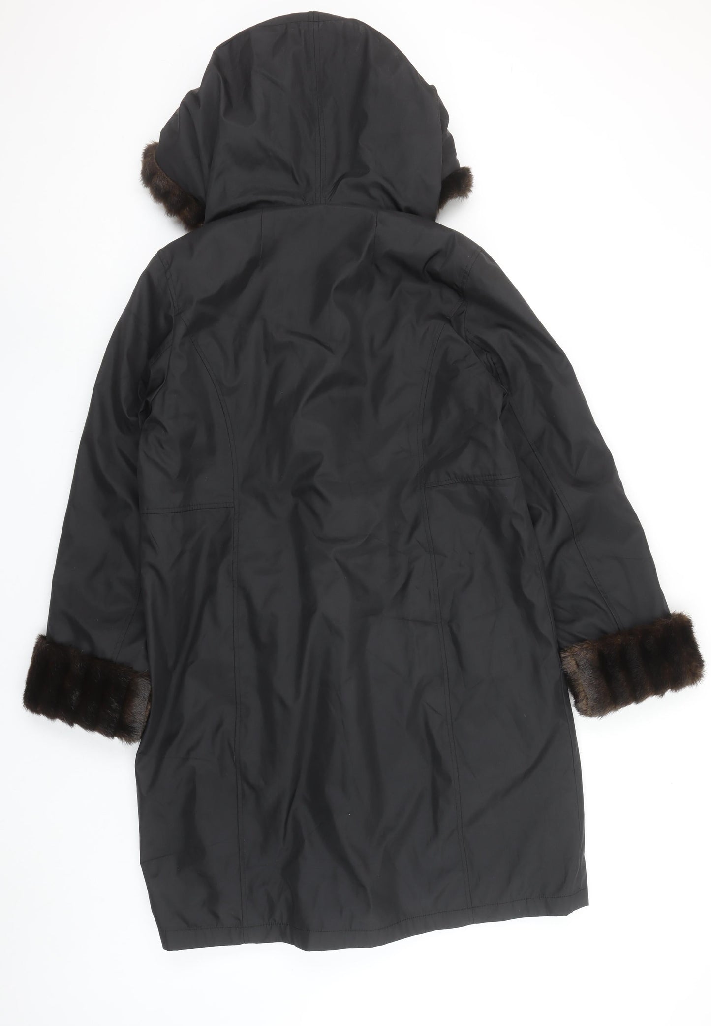 Gallery Women’s Black Faux Fur Trim Hooded Long Coat Size 12