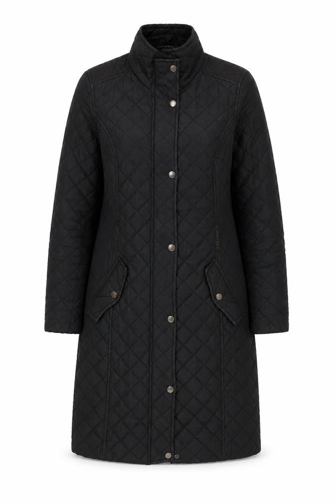 Maine New England Women's Black Quilted Long Coat Size 8