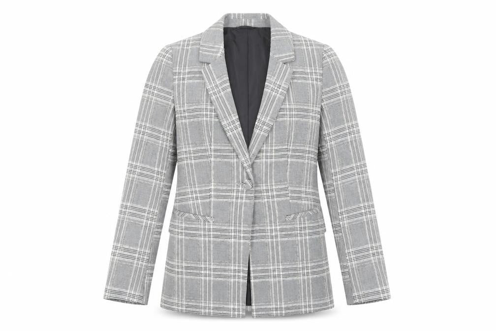 Primark Women's Grey Check Blazer Size 8 Single-Breasted Jacket