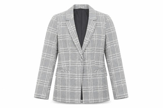 Primark Women's Grey Check Blazer Size 8 Single-Breasted Jacket