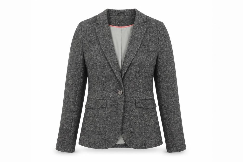 H&M Women’s Grey Tweed Single Breasted Wool Blend Blazer Size 4