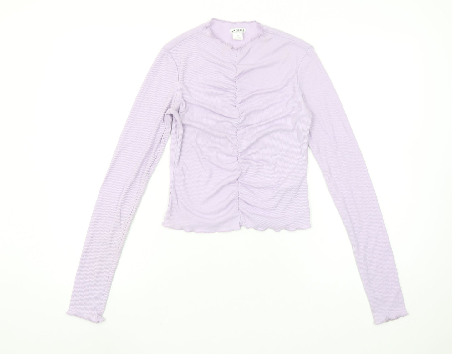 Monki Women's Purple Cropped Long Sleeve Slim Fit Top XS