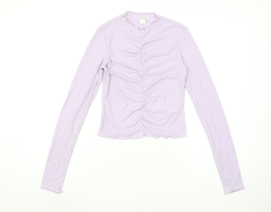 Monki Women's Purple Cropped Long Sleeve Slim Fit Top XS