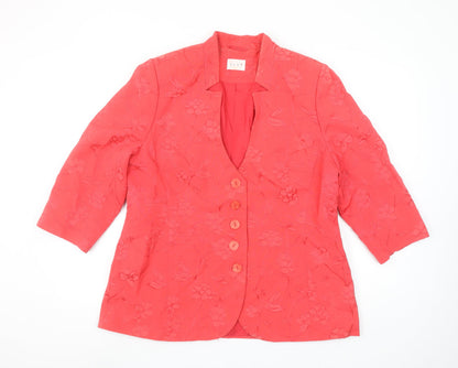 ELVI Women's Red Jacquard 3/4 Sleeve Tailored Blazer Size 16