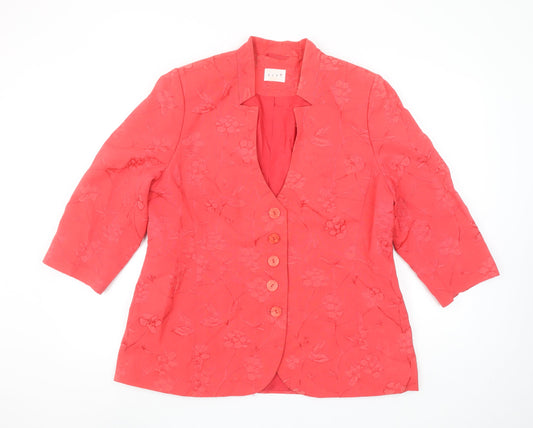 Elvi Women's Red Jacquard 3/4 Sleeve Tailored Blazer Size 16