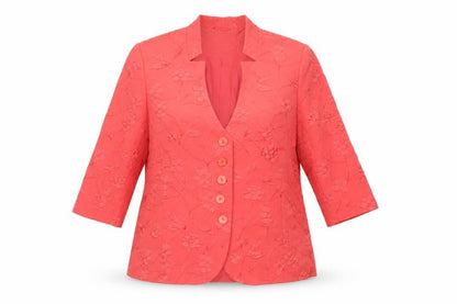 ELVI Women's Red Jacquard 3/4 Sleeve Tailored Blazer Size 16