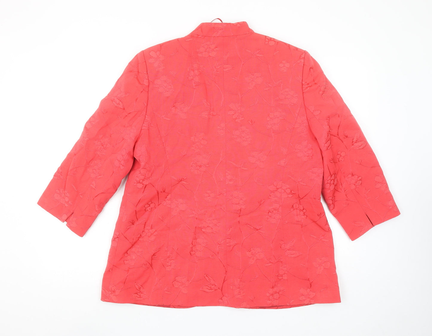 Elvi Women's Red Jacquard 3/4 Sleeve Tailored Blazer Size 16