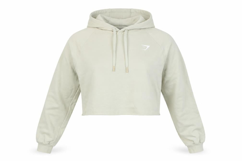 Gymshark Womens Beige Crop Hoodie Medium Cotton Blend Pullover