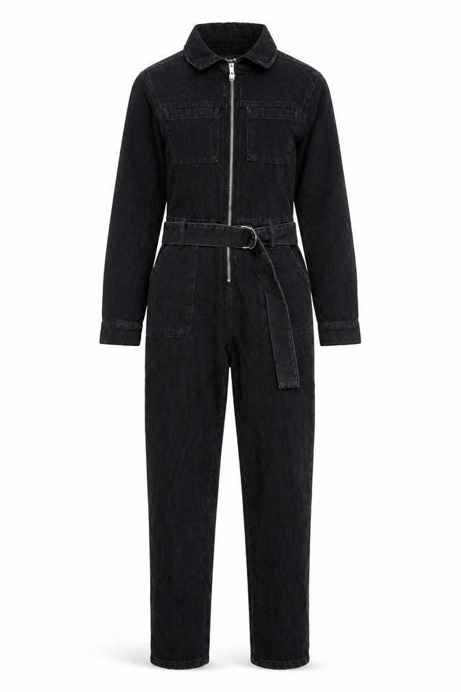 Denim Co. Women's Black Denim Belted Jumpsuit Size 4 Regular