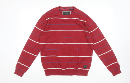 Additional front view of ESPRIT Men's Red Striped Cotton Crew Neck Jumper, size M