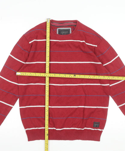 Back view of ESPRIT Men's Red Striped Cotton Crew Neck Jumper, size M