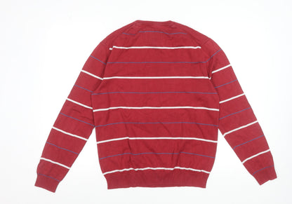 Close-up detail of ESPRIT Men's Red Striped Cotton Crew Neck Jumper, size M
