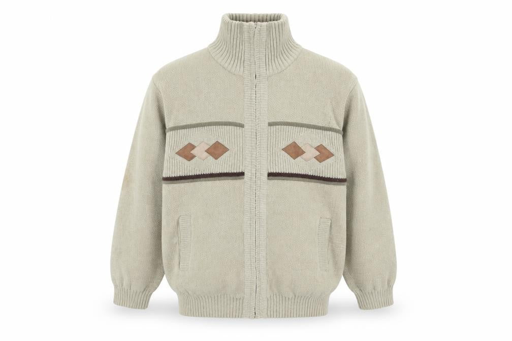 Raphael Valencino Mens Beige Knit Zip Jacket M Geometric Classic Style