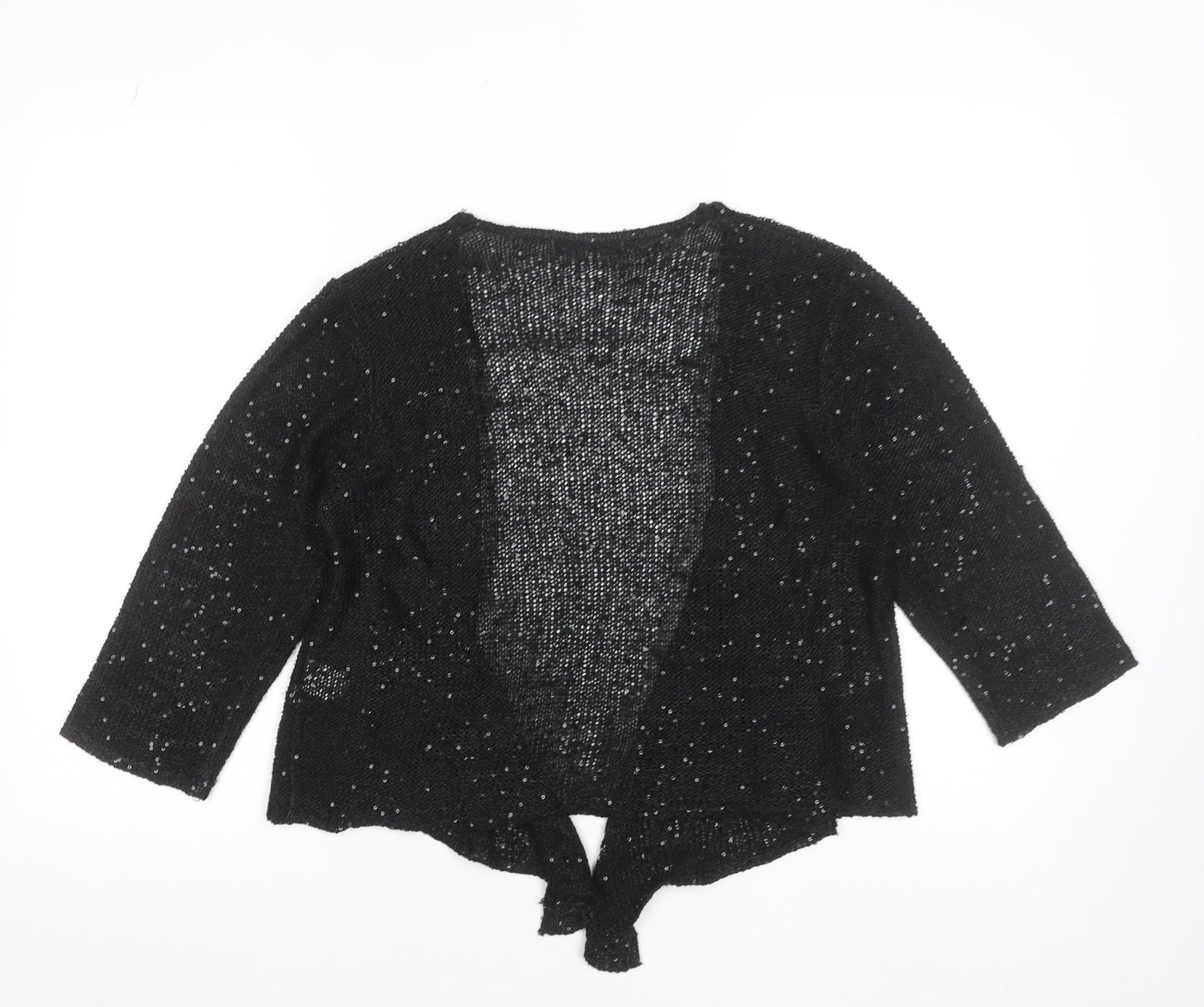 Bm Women's Black Sequin Open Knit Cardigan M 3/4 Sleeve
