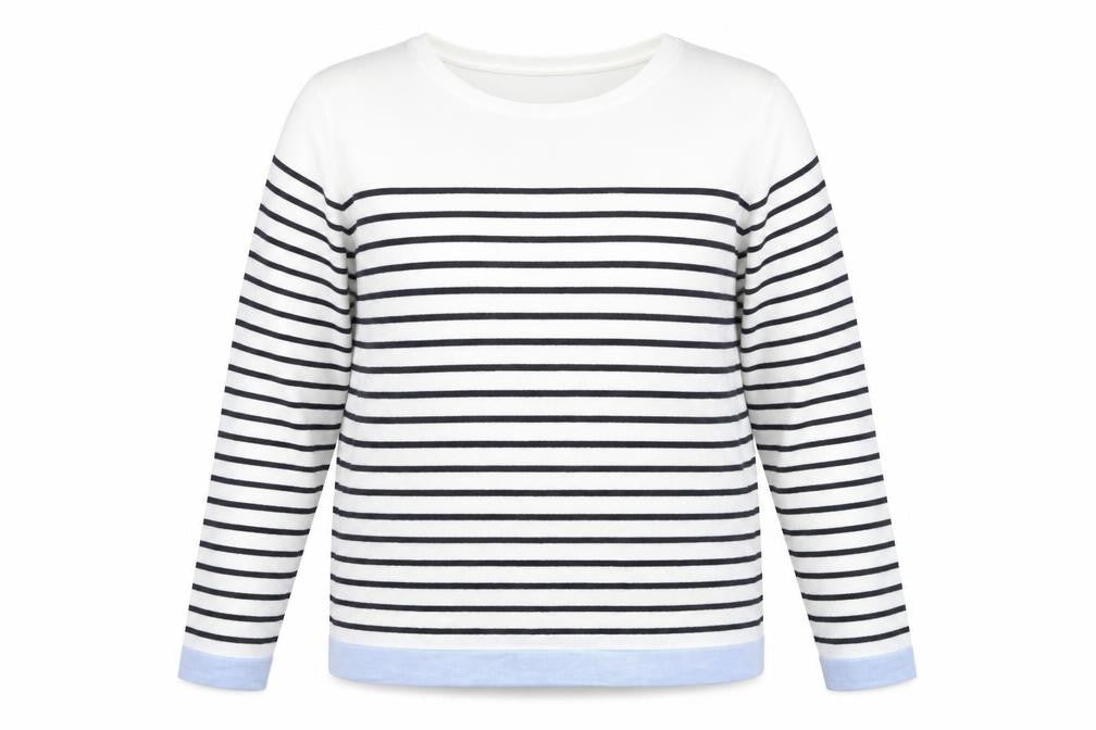 b.young Women’s White Striped Boat Neck Pullover Jumper XL