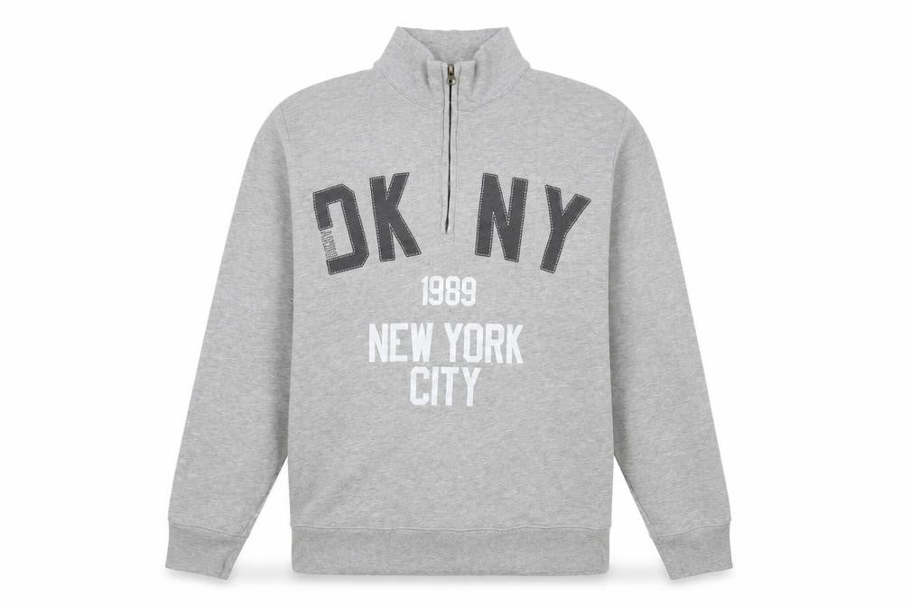DKNY Mens Grey 1/4 Zip Logo Sweatshirt Size M Regular Fit
