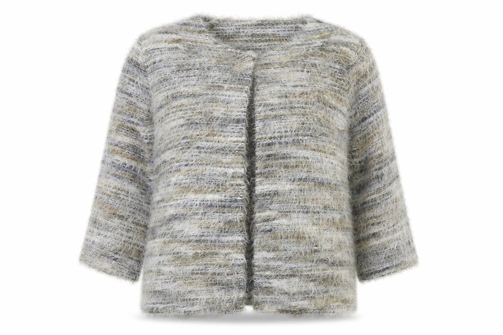 Klass Womens Grey Beige Multicoloured Open Knit Cardigan M