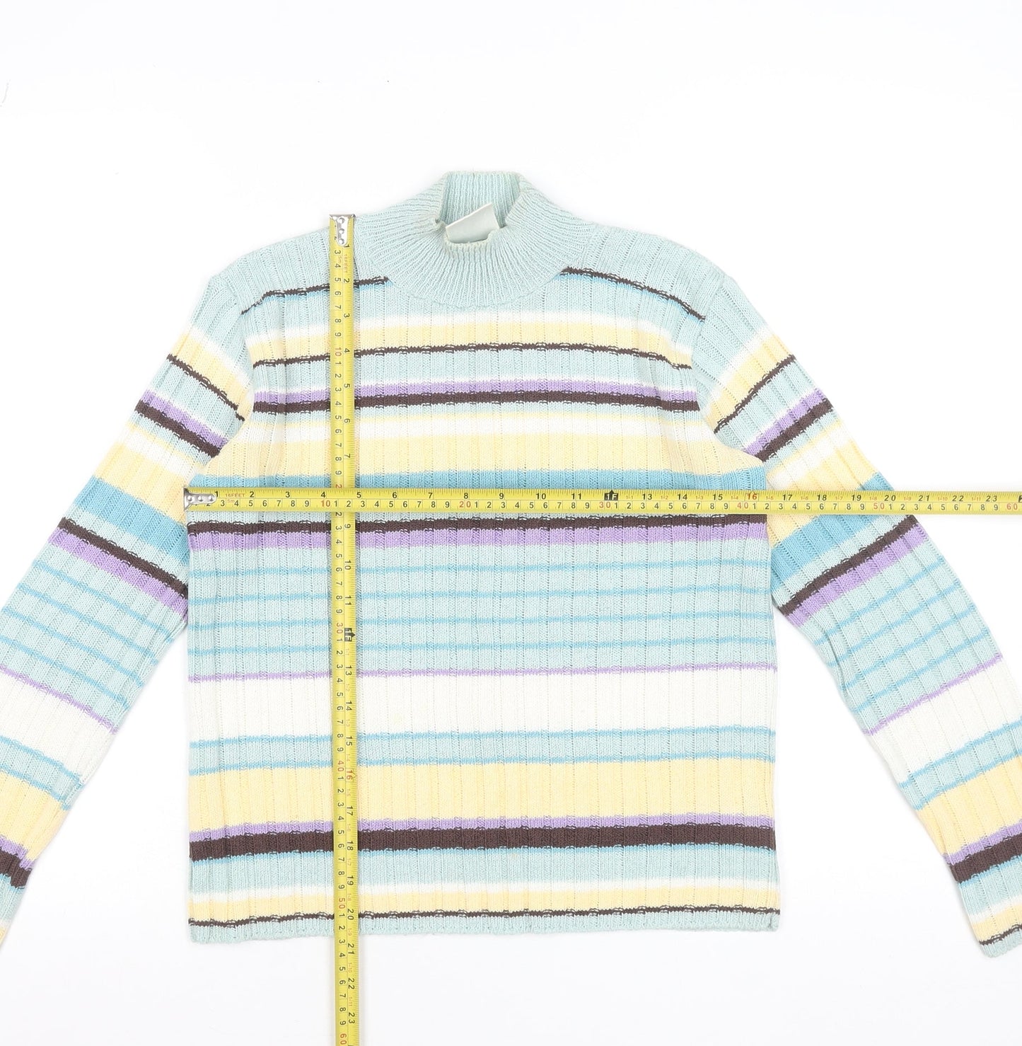 Items Women’s Multicoloured Striped Mock Neck Jumper Size 12