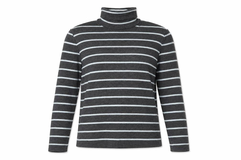 Penny Plain Womens Grey Striped Roll Neck Knit Top Size 18