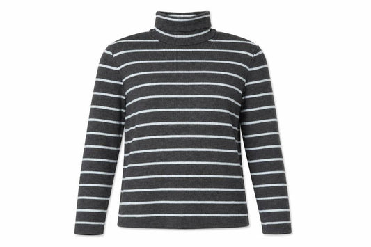 Penny Plain Womens Grey Striped Roll Neck Knit Top Size 18