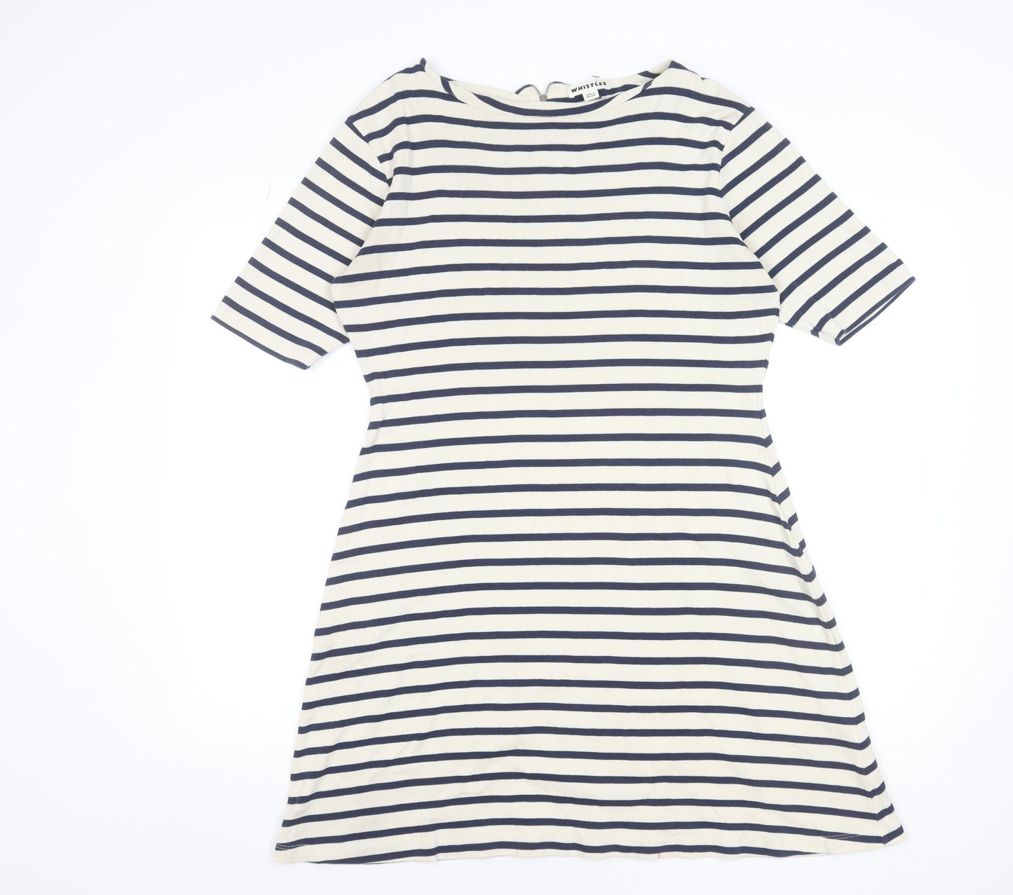 Whistles Women’s Navy Stripe Knee Length Cotton Shift Dress Size 16