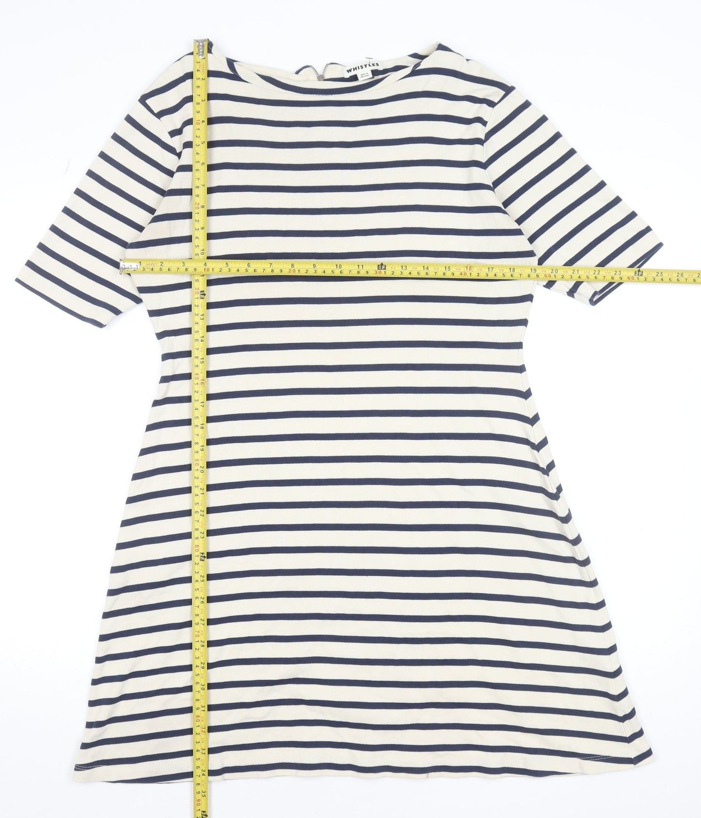 Whistles Women’s Navy Stripe Knee Length Cotton Shift Dress Size 16