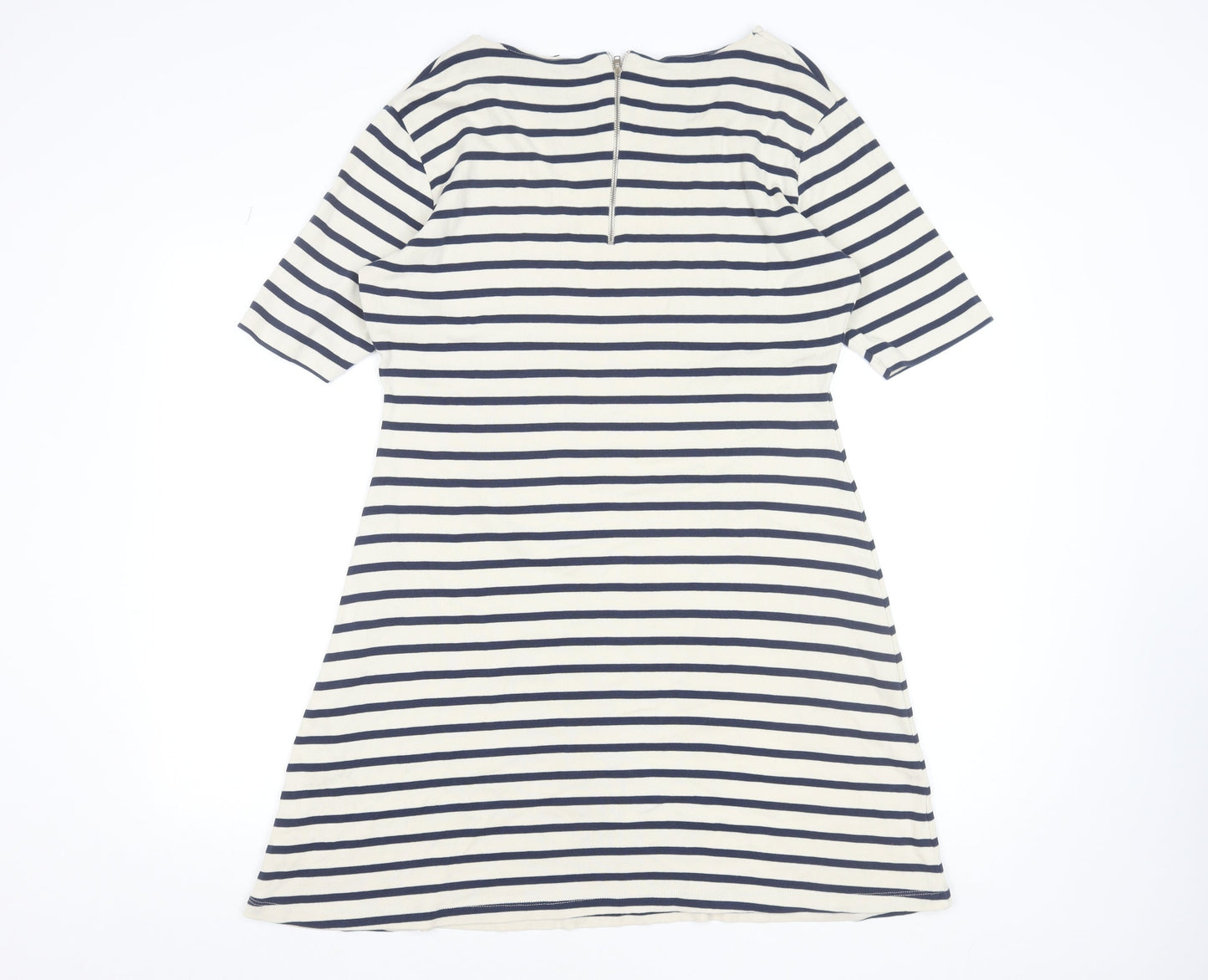 Whistles Women’s Navy Stripe Knee Length Cotton Shift Dress Size 16