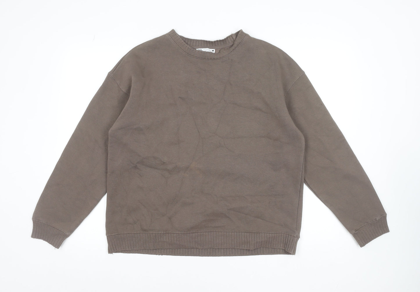 Zara Women Brown Cotton Blend Pullover Sweatshirt Size S