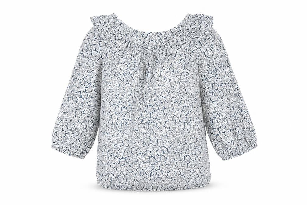 Phase Eight Women Blue Floral Blouse Size 8 Viscose Ruffle 3/4 Sleeve Top