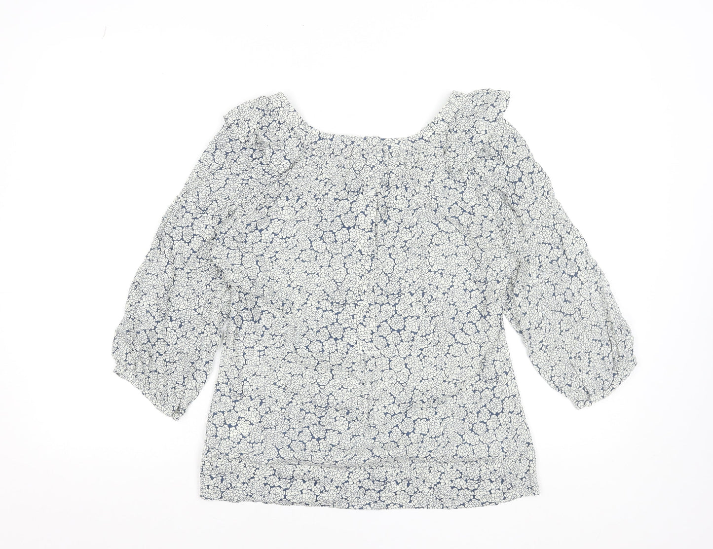 Phase Eight Women Blue Floral Blouse Size 8 Viscose Ruffle 3/4 Sleeve Top