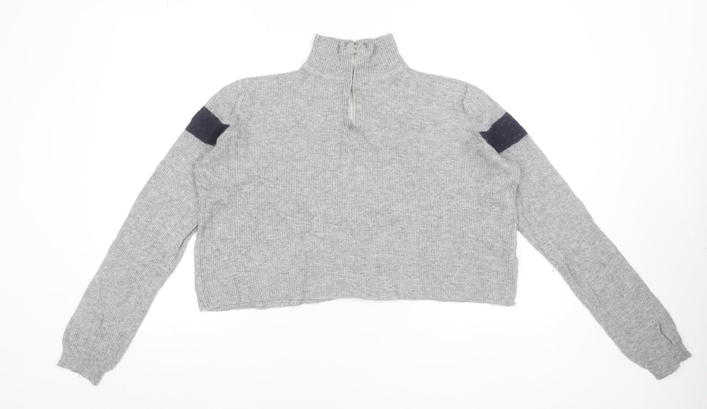 Brandy Melville Women Grey 1/2 Zip Wool Blend Jumper