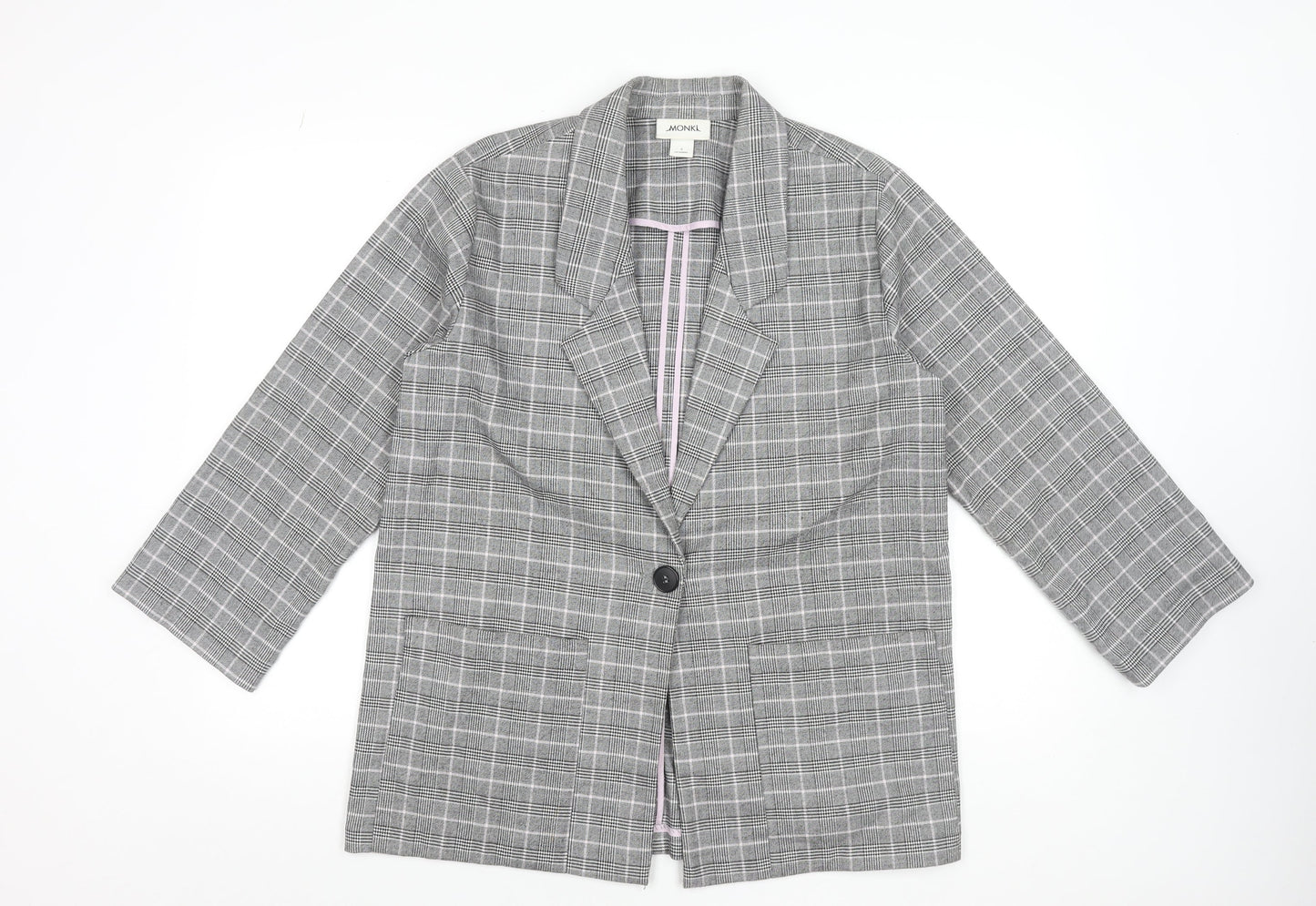 Monki Women’s Grey Check Blazer Jacket Size S Relaxed Fit