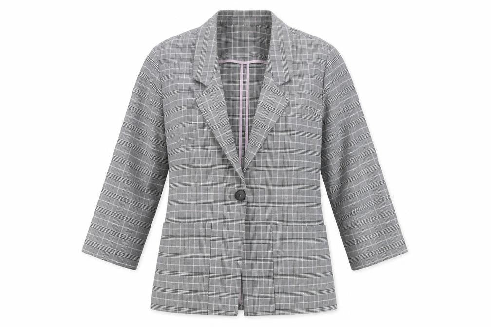 Monki Women’s Grey Check Blazer Jacket Size S Relaxed Fit