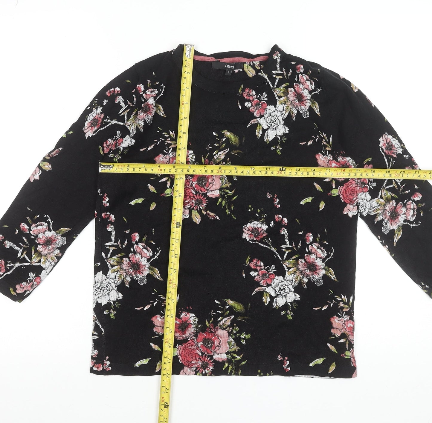 Next Womens Black Floral Long Sleeve Blouse Size 12