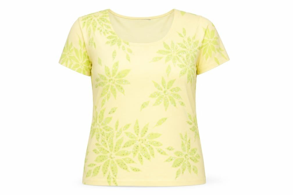 Windsmoor Women's Yellow Floral Rhinestone Viscose Knit T-Shirt M